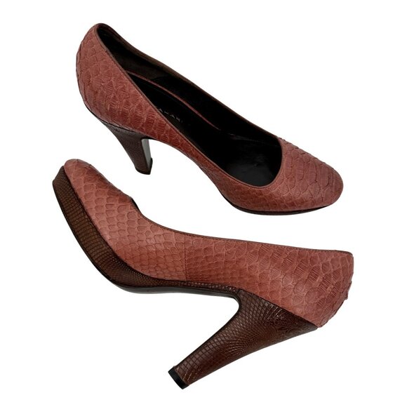 Elie Tahari Mika Antiqued Rose Python Platform Pumps | Luxury Minimalist 37/6.5 - Picture 10 of 16